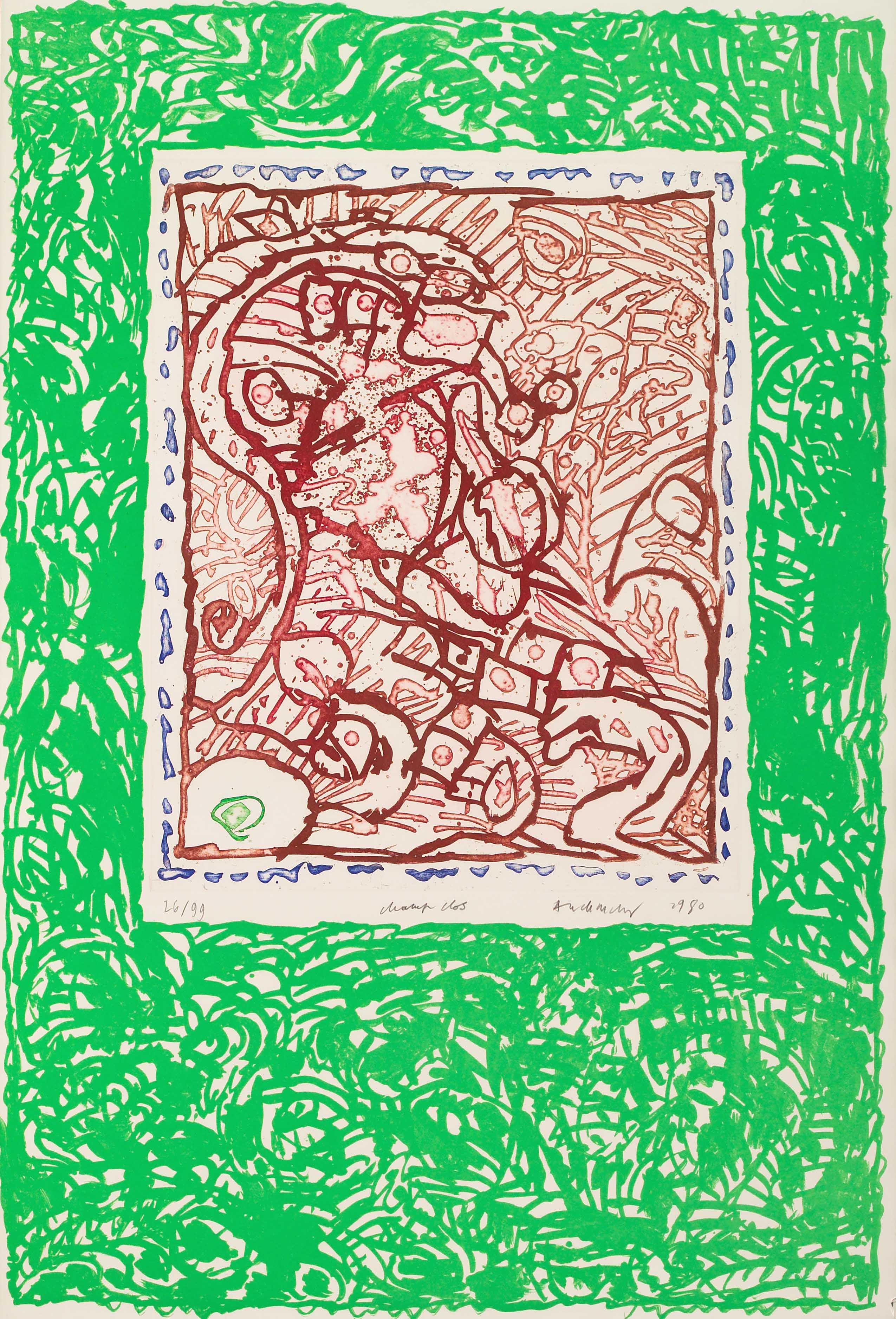 ▲Pierre Alechinsky, <Champ clos>, 판화, 136 x 57cm, 1980. 홍익대학교 박물관 소장