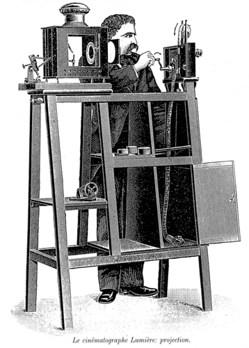 ▲1895년, 뤼미에르 형제에 의해 발명된 영사기, 시네마토그라프(Cin&#233;matographe)