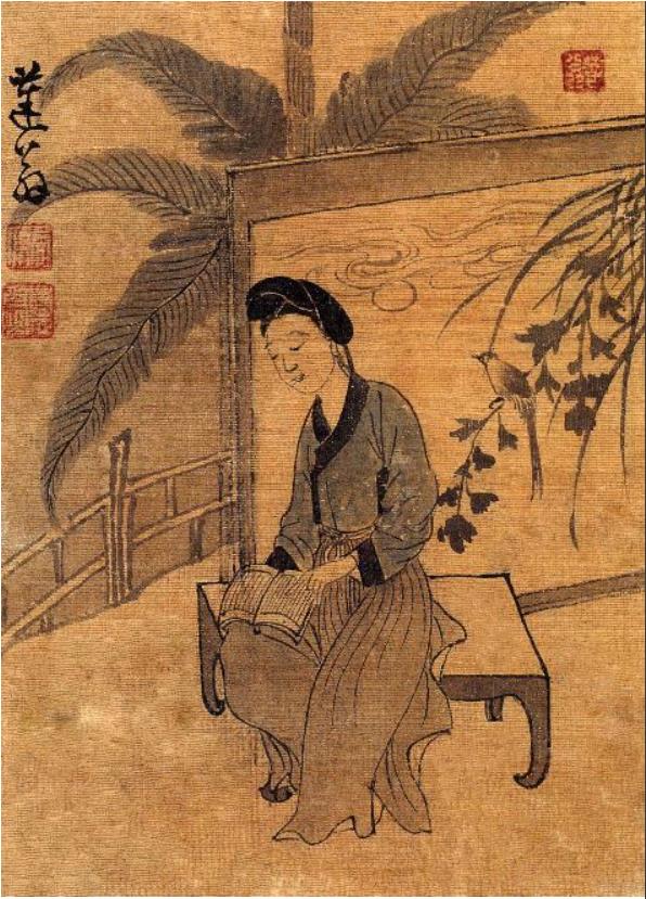 ▲(그림3) 윤덕희(尹德熙, 1685~1776), '책 읽는 여인', 20×14.3㎝, 서울대박물관